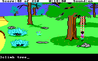 King's Quest III: To Heir is Human (DOS) screenshot: Looks like something is up that tree... (EGA/Tandy)