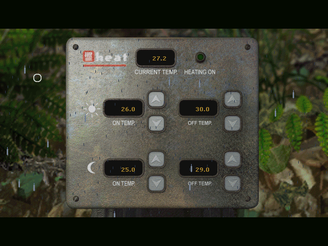 Biosys (Windows) screenshot: Micro-managing the temperature can help your character's condition, but can have devastating effect on the ecosystem.