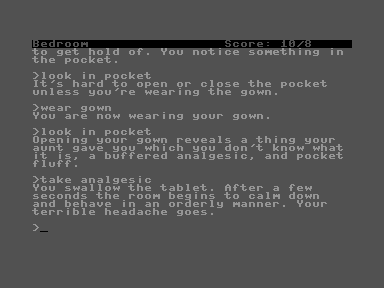 The Hitchhiker's Guide to the Galaxy (Commodore 16, Plus/4) screenshot: I woke up in my room, attempting to start the day