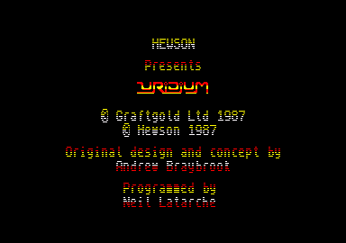 Uridium (Amstrad CPC) screenshot: Title screen and credits