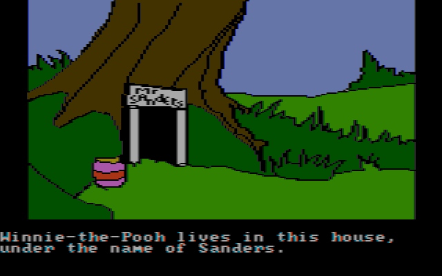 Winnie the Pooh in the Hundred Acre Wood (DOS) screenshot: Pooh's home. (CGA composite mode)