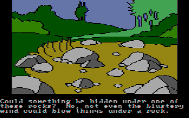 Winnie the Pooh in the Hundred Acre Wood (DOS) screenshot: Rocks. (CGA composite mode)