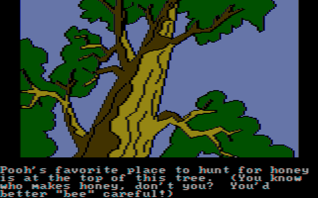 Winnie the Pooh in the Hundred Acre Wood (DOS) screenshot: Tall tree. (CGA composite mode)