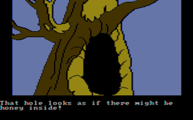 Winnie the Pooh in the Hundred Acre Wood (DOS) screenshot: Hole in the tree. (CGA composite mode)