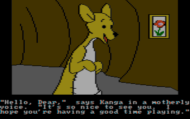 Winnie the Pooh in the Hundred Acre Wood (DOS) screenshot: Kanga. (CGA composite mode)