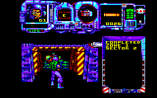 Narco Police (Amstrad CPC) screenshot: Sector 2 greets you with a missile