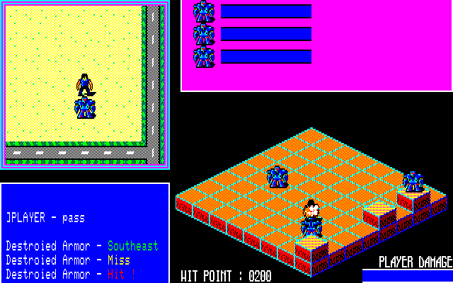 Genesis: Beyond the Revelation (PC-88) screenshot: Fighting some tough dudes in a desert area