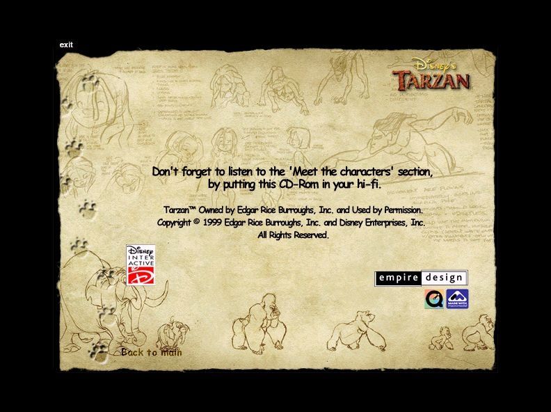 Tarzan (Windows) screenshot: The CD audio track is not intended to be used on a computer