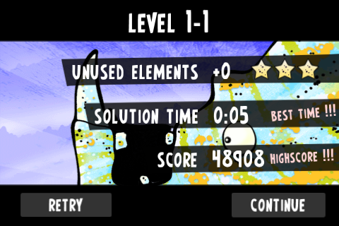 Feed Me Oil (iPhone) screenshot: Scoring screen for the first level