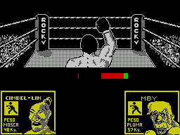 Rocco (ZX Spectrum) screenshot: It's a knockdown to Rocco.....