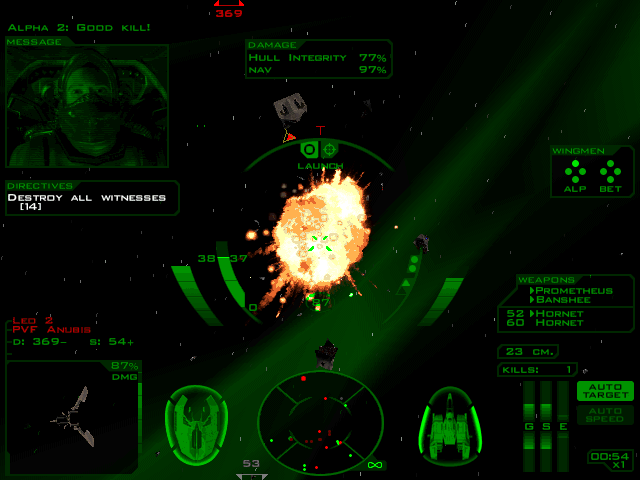Descent: Freespace - Silent Threat (Windows) screenshot: Good kill!