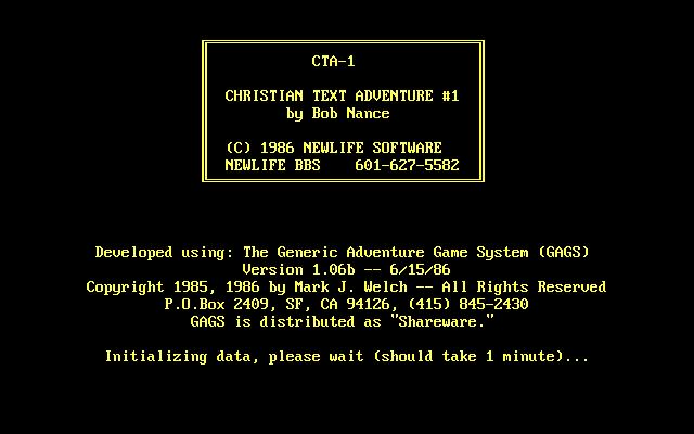 Christian Text Adventure #1 (DOS) screenshot: Title screen