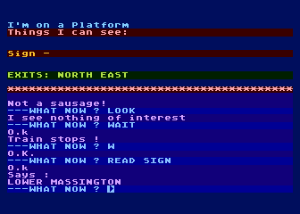 Ten Little Indians (Atari 8-bit) screenshot: I am now in Lower Massington.
