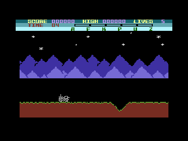 Moon Buggy (Commodore 16, Plus/4) screenshot: Starting out