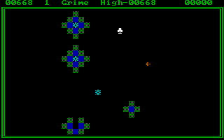 Grime (DOS) screenshot: The mold patches grow. Grime can seep out and and flow towards you