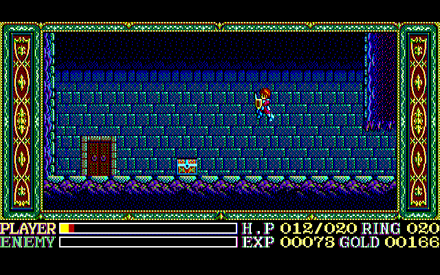 Ys III: Wanderers from Ys (PC-88) screenshot: Wee! I found a treasure chest!! Wee! Wee!!