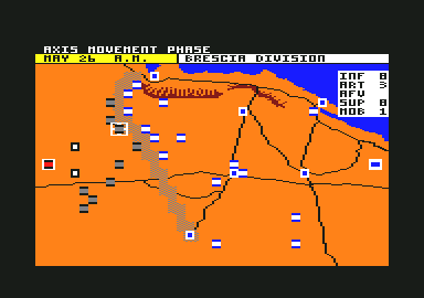 Tobruk: The Clash of Armour (Amstrad CPC) screenshot: Map mode