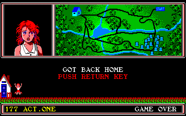 177 (PC-88) screenshot: The girl got home - another way of getting a Game Over