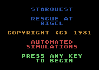StarQuest: Rescue at Rigel (Atari 8-bit) screenshot: Title screen