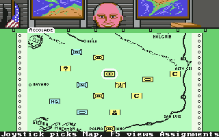 Steel Thunder (Commodore 64) screenshot: A map of the area