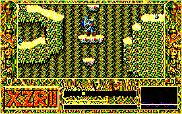 Exile (PC-88) screenshot: Jumping is often required