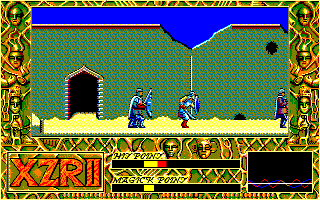 Exile (PC-88) screenshot: Fighting some crusaders