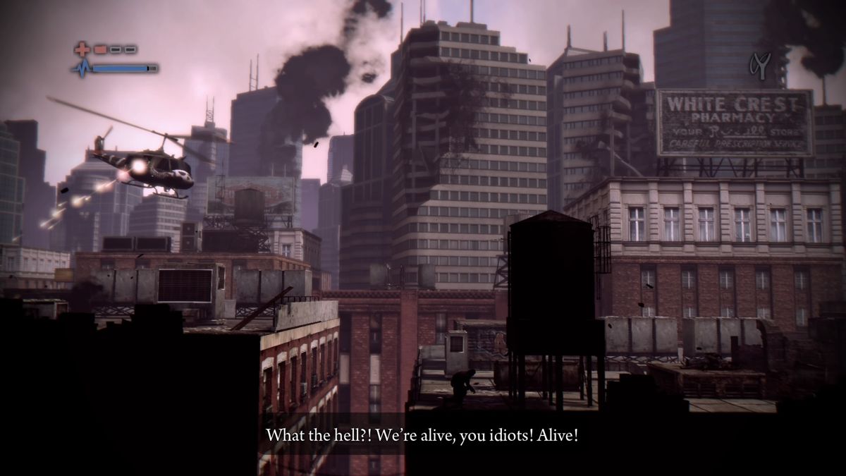 Deadlight: Director's Cut (PlayStation 4) screenshot: Running away from the helicopter fire