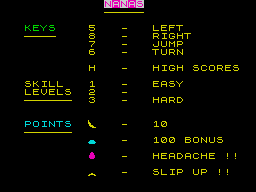 Naanas (ZX Spectrum) screenshot: Main menu