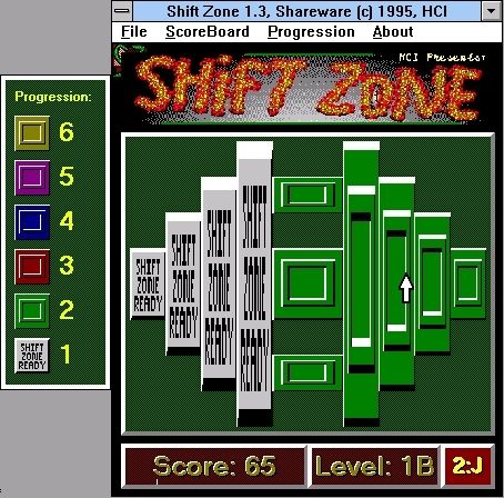Shift Zone (Windows 3.x) screenshot: A puzzle near completion