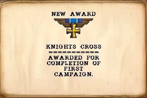 Armageddon Squadron (iPhone) screenshot: Awarded medal - Knights cross