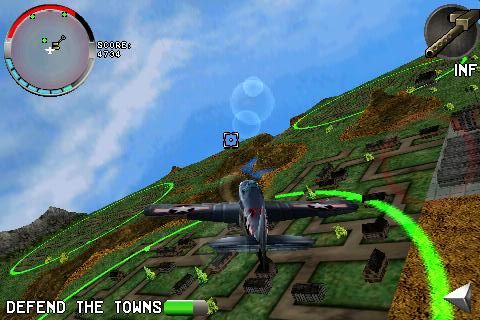 Armageddon Squadron (iPhone) screenshot: Defending town from bombing raids