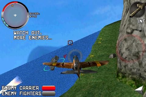Armageddon Squadron (iPhone) screenshot: Carrier in distance will switch to bombs