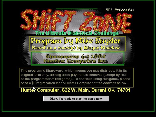 Shift Zone (Windows 3.x) screenshot: The title screen