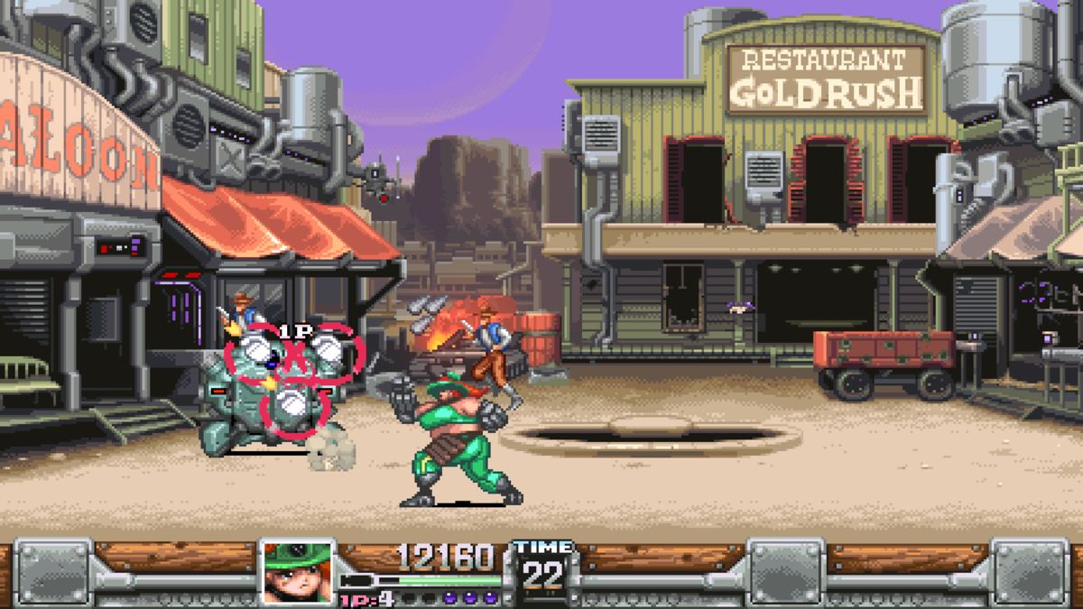 Wild Guns: Reloaded (Windows) screenshot: Doris can charge to launch up to three bombs.