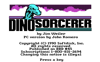 Dino-Sorcerer (DOS) screenshot: Title screen (CGA)