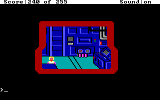 Space Quest: The Lost Chapter (DOS) screenshot: ...while this room is only shown through a small window