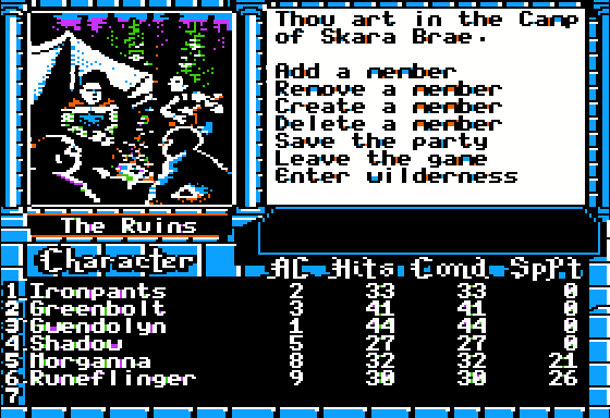 The Bard's Tale III: Thief of Fate (Apple II) screenshot: In the camp