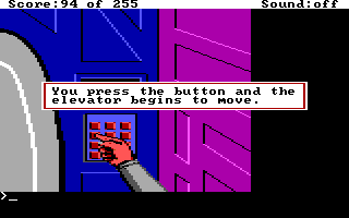 Space Quest: The Lost Chapter (DOS) screenshot: Nice first-person view in the elevator