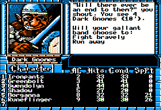 The Bard's Tale III: Thief of Fate (Apple II) screenshot: Those Dark Gnomes...