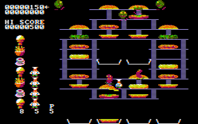 BurgerTime (PC Booter) screenshot: Level 8 (CGA w/Composite Monitor)