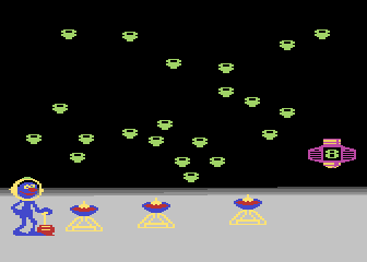 Astro-Grover (Atari 8-bit) screenshot: Beam that Number game