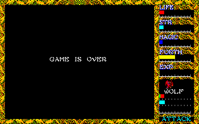 Hydlide II: Shine of Darkness (PC-88) screenshot: A very simple message...