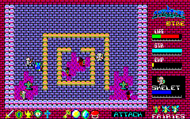 Hydlide (PC-88) screenshot: ...and in a dungeon
