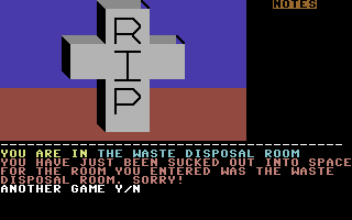 Salvage (Commodore 64) screenshot: Oh well, you died. Let's have another try from the start!