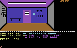Salvage (Commodore 64) screenshot: Your adventure starts in the detention room.