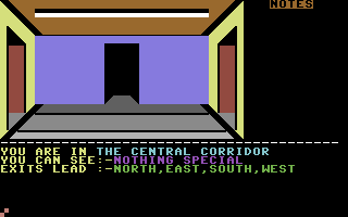 Salvage (Commodore 64) screenshot: Walking through the central corridor