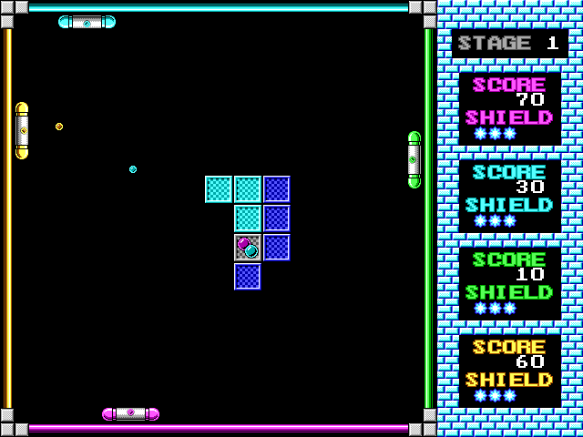 Paddlers (DOS) screenshot: Now there are two balls.