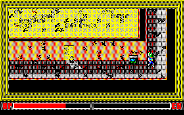 Shiryō Sensen 2 - War of the Dead Part 2 (PC-88) screenshot: Near a save point in a strange place with yellow floor...