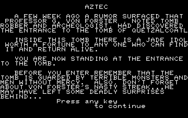 Aztec (PC-88) screenshot: The story...