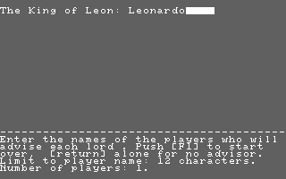 Medieval Lords: Soldier Kings of Europe (Commodore 64) screenshot: Enter your name as an advisor